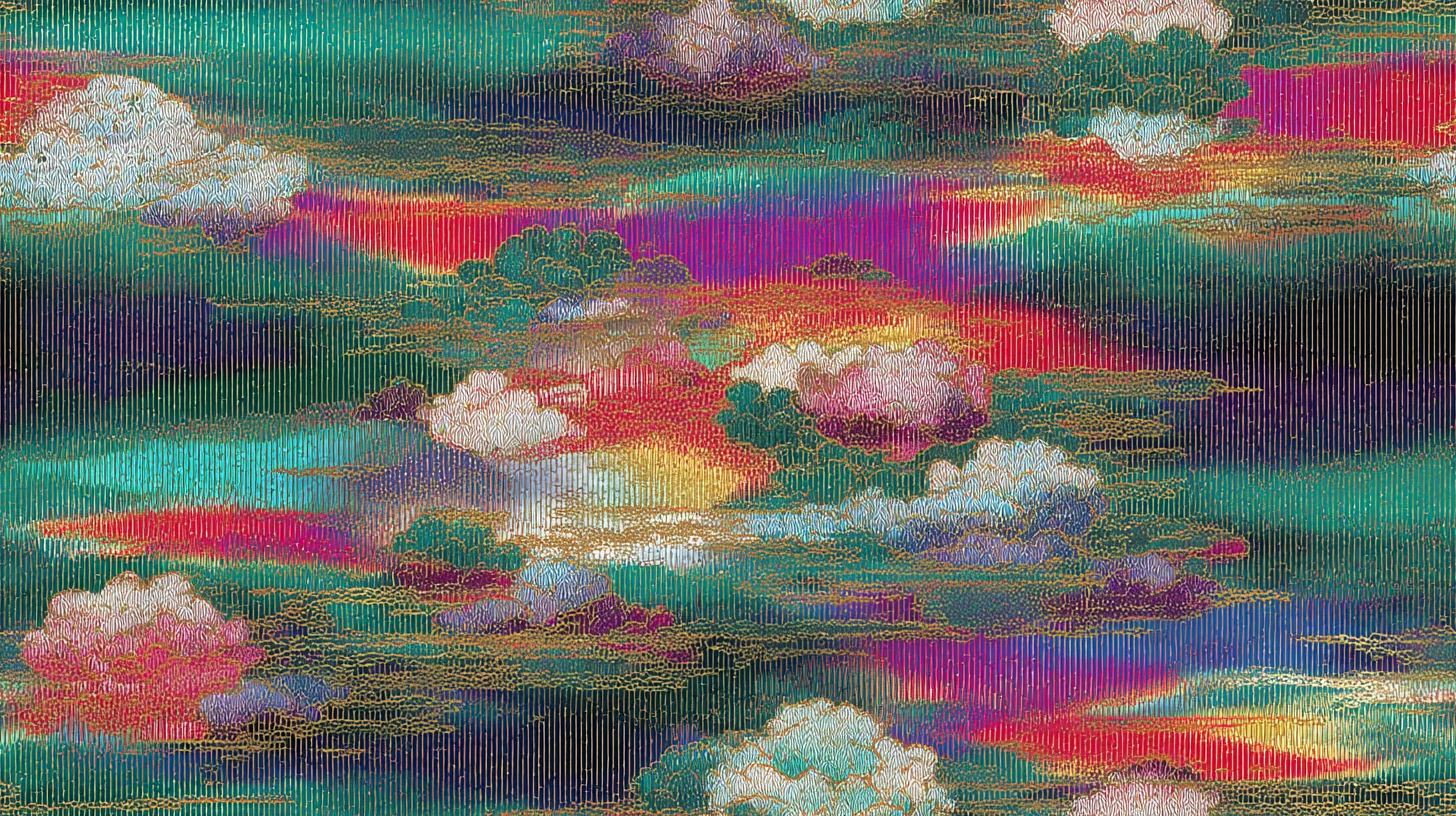Motif Nishiki : pivoines et nuages façon brocart